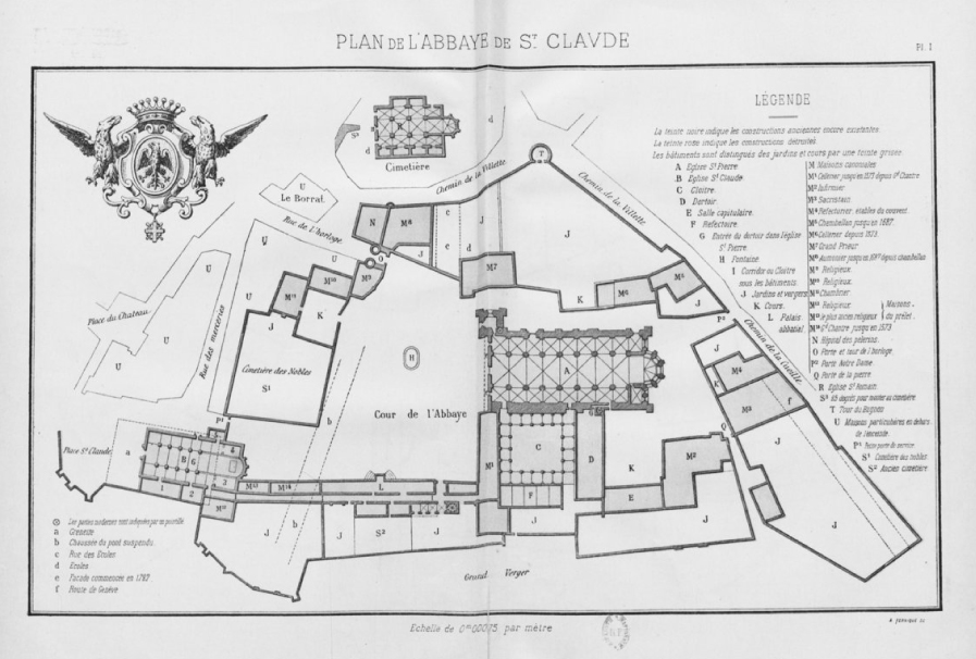 Plan de l'abbaye de Saint-Claude, Dom BENOIT tome I, page 9 du livre en PDF